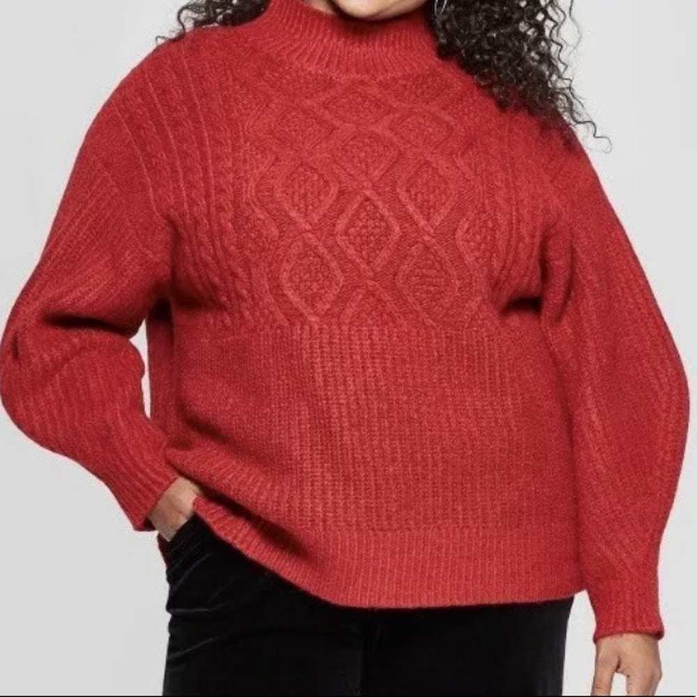 A New Day Women Mock Neck Sweater Cable Knit  XXL